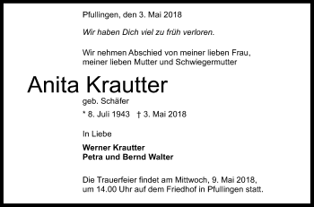 Anzeige von Anita Krautter von Reutlinger General-Anzeiger