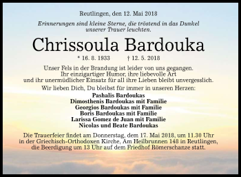 Anzeige von Chrissoula Bardouka von Reutlinger General-Anzeiger