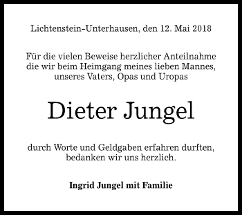 Anzeige von Dieter Jungel von Reutlinger General-Anzeiger