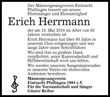 Anzeige von Erich Herrmann von Reutlinger General-Anzeiger