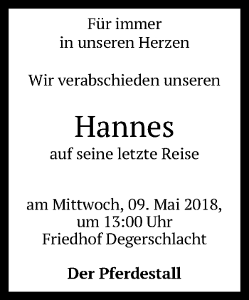 Anzeige von Hannes  von Reutlinger General-Anzeiger