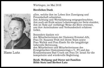 Anzeige von Hans Lutz von Reutlinger General-Anzeiger