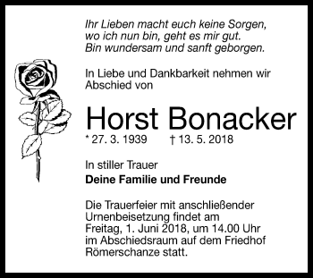 Anzeige von Horst Bonacker von Reutlinger General-Anzeiger