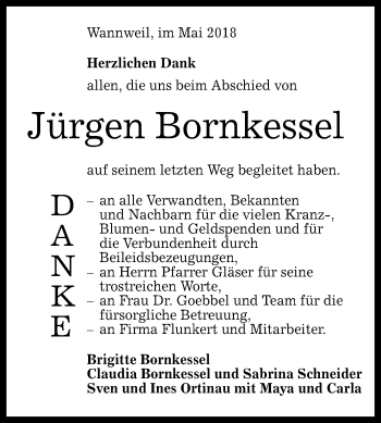 Anzeige von Jürgen Bornkessel von Reutlinger General-Anzeiger