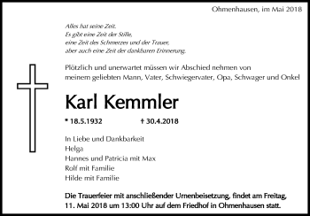 Anzeige von Karl Kemmler von Reutlinger General-Anzeiger