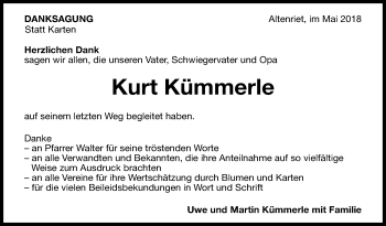 Anzeige von Kurt Kümmerle von Reutlinger General-Anzeiger