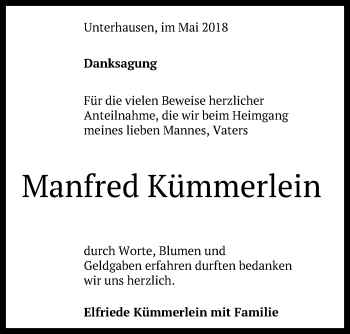Anzeige von Manfred Kümmerlein von Reutlinger General-Anzeiger