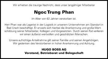 Anzeige von Ngoc Trung Phan von Reutlinger General-Anzeiger