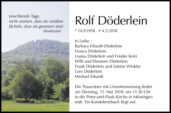 Anzeige von Rolf Döderlein von Reutlinger General-Anzeiger