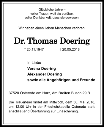 Anzeige von Thomas Doering von Reutlinger General-Anzeiger