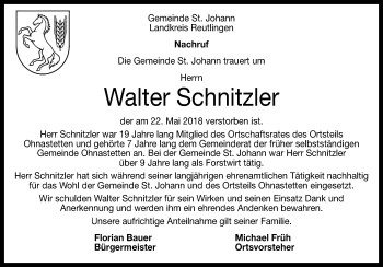 Anzeige von Walter Schnitzler von Reutlinger General-Anzeiger