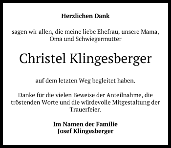 Anzeige von Christel Klingesberger von Reutlinger General-Anzeiger