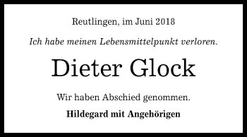 Anzeige von Dieter Glock von Reutlinger General-Anzeiger
