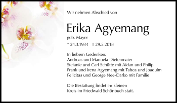 Anzeige von Erika Agyemang von Reutlinger General-Anzeiger