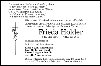 Anzeige von Frieda Holder von Reutlinger General-Anzeiger