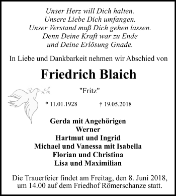 Anzeige von Friedrich Blaich von Reutlinger General-Anzeiger