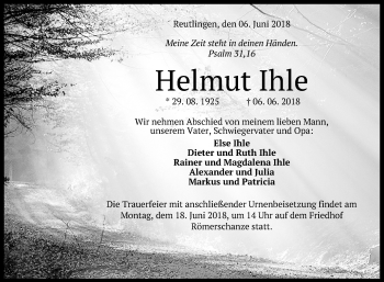 Anzeige von Helmut Ihle von Reutlinger General-Anzeiger