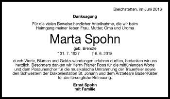 Anzeige von Maria Spohn von Reutlinger General-Anzeiger