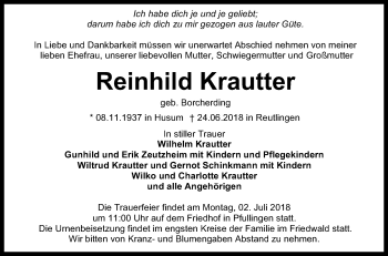 Anzeige von Reinhild Krautter von Reutlinger General-Anzeiger