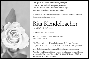 Anzeige von Rita Kendelbacher von Reutlinger General-Anzeiger