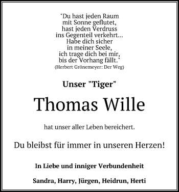 Anzeige von Thomas Wille von Reutlinger General-Anzeiger