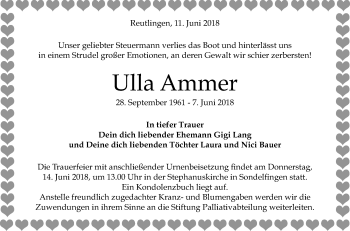 Anzeige von Ulla Ammer von Reutlinger General-Anzeiger