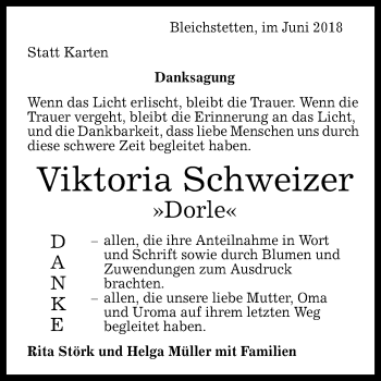 Anzeige von Viktoria Schweizer von Reutlinger General-Anzeiger