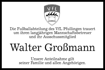 Anzeige von Walter Großmann von Reutlinger General-Anzeiger