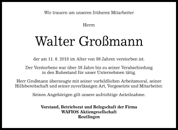 Anzeige von Walter Großmann von Reutlinger General-Anzeiger
