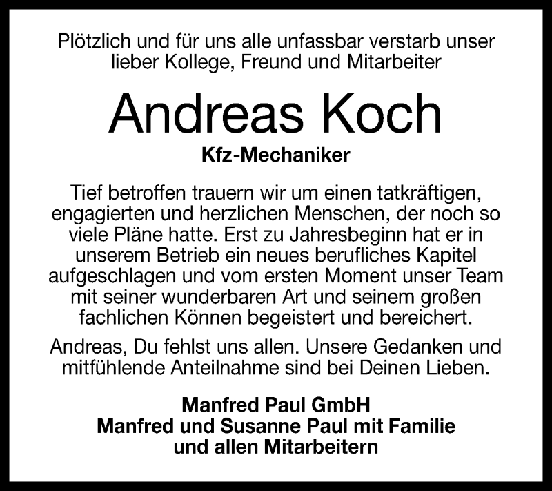  Traueranzeige für Andreas Koch vom 11.07.2018 aus Reutlinger General-Anzeiger