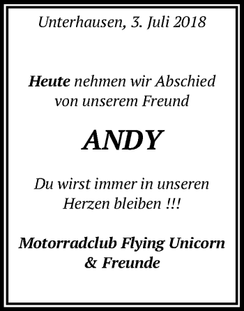 Anzeige von Andy  von Reutlinger General-Anzeiger
