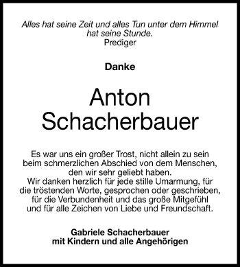 Anzeige von Anton Schacherbauer von Reutlinger General-Anzeiger