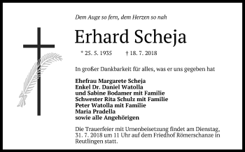 Anzeige von Erhard Scheja von Reutlinger General-Anzeiger