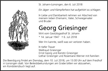 Anzeige von Georg Griesinger von Reutlinger General-Anzeiger