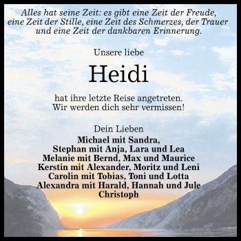 Anzeige von Heidi  von Reutlinger General-Anzeiger