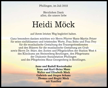 Anzeige von Heidi Möck von Reutlinger General-Anzeiger