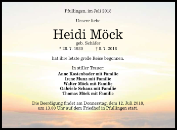 Anzeige von Heidi Möck von Reutlinger General-Anzeiger
