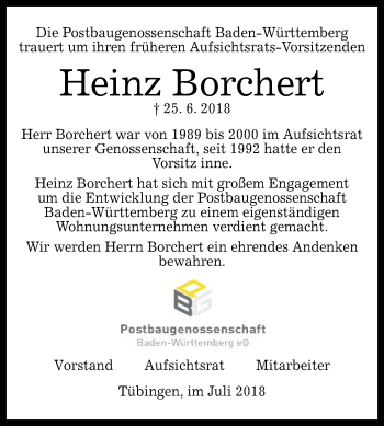 Anzeige von Heinz Borchert von Reutlinger General-Anzeiger