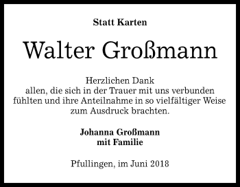 Anzeige von Walter Großmann von Reutlinger General-Anzeiger