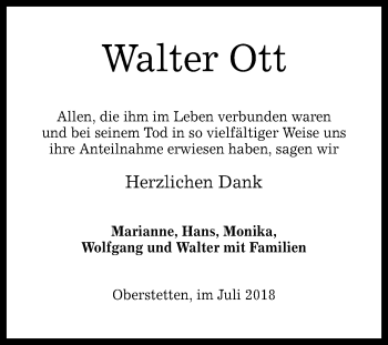 Anzeige von Walter Ott von Reutlinger General-Anzeiger