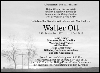 Anzeige von Walter Ott von Reutlinger General-Anzeiger