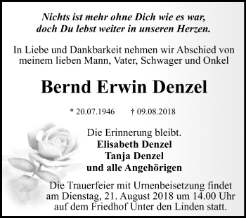 Anzeige von Bernd Erwin Denzel von Reutlinger General-Anzeiger