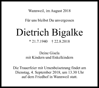 Anzeige von Dietrich Bigalke von Reutlinger General-Anzeiger