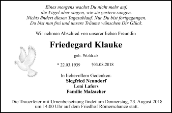 Anzeige von Friedegard Klauke von Reutlinger General-Anzeiger