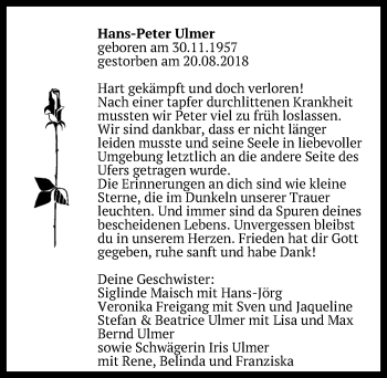 Anzeige von Hans-Peter Ulmer von Reutlinger General-Anzeiger