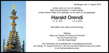 Anzeige von Harald Orendi von Reutlinger General-Anzeiger
