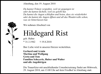 Anzeige von Hildegard Rist von Reutlinger General-Anzeiger