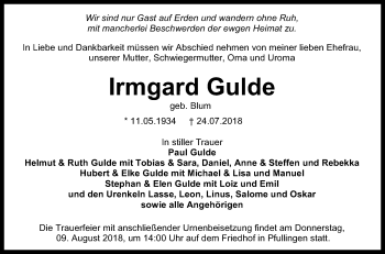 Anzeige von Irmgard Gulde von Reutlinger General-Anzeiger