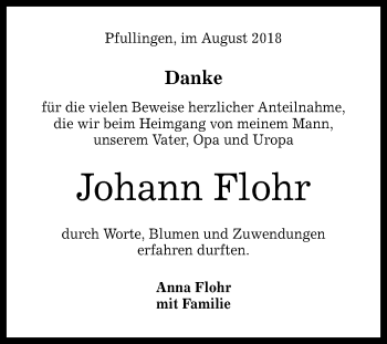 Anzeige von Johann Flohr von Reutlinger General-Anzeiger