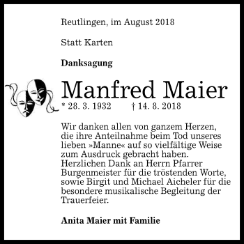 Anzeige von Manfred Maier von Reutlinger General-Anzeiger